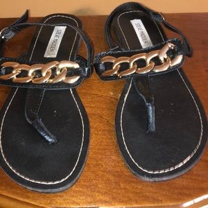 Black real leather sandals
